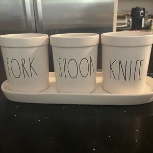 Rae Dunn Fork, Spoon, Knife utensil holder with tray